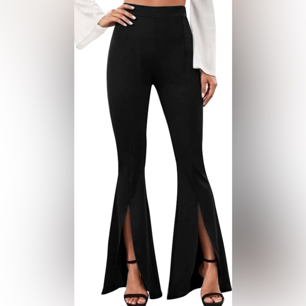 flared leg black trousers